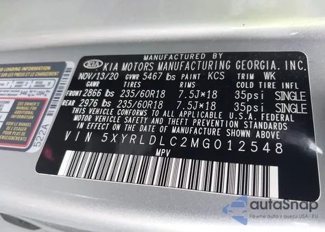 2021 Kia Sorento S из США, поврежденный, VIN 5XYRLDLC2MG012548